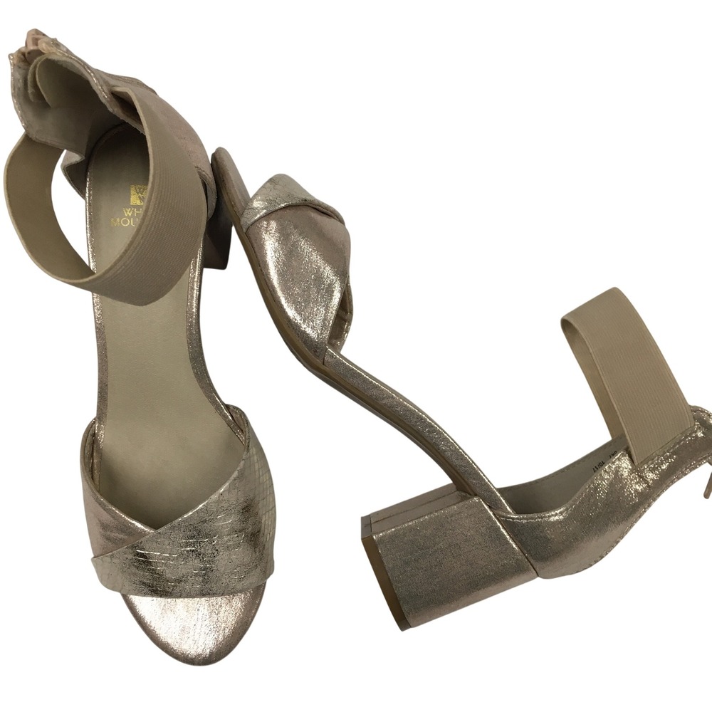 White Mountain Metallic Block Heel Sandals 7.5 Gold Wedding Guest Shimmer